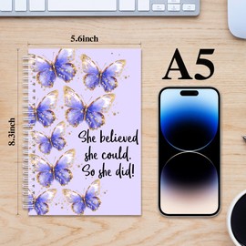 Inspirational Gifts for Women 2Pcs Butterfly Spiral Notebook She Believed She Could So She Did Motivational Journal for for Sister Friends Bestie (Mix Colors)
