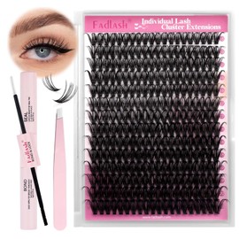 FADLASH Individual Lashes Cluster DIY Lash Extension Kit with Lash Bond and Seal 40D 0.07D Curl Eyelash Extension Kit and Lash Applicator Tool for Self Application at Home (40D, 15-20mm)
