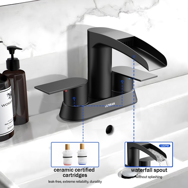 Bathroom Sink Faucet for 3 Hole, Hurran 4 Inch Bathroom