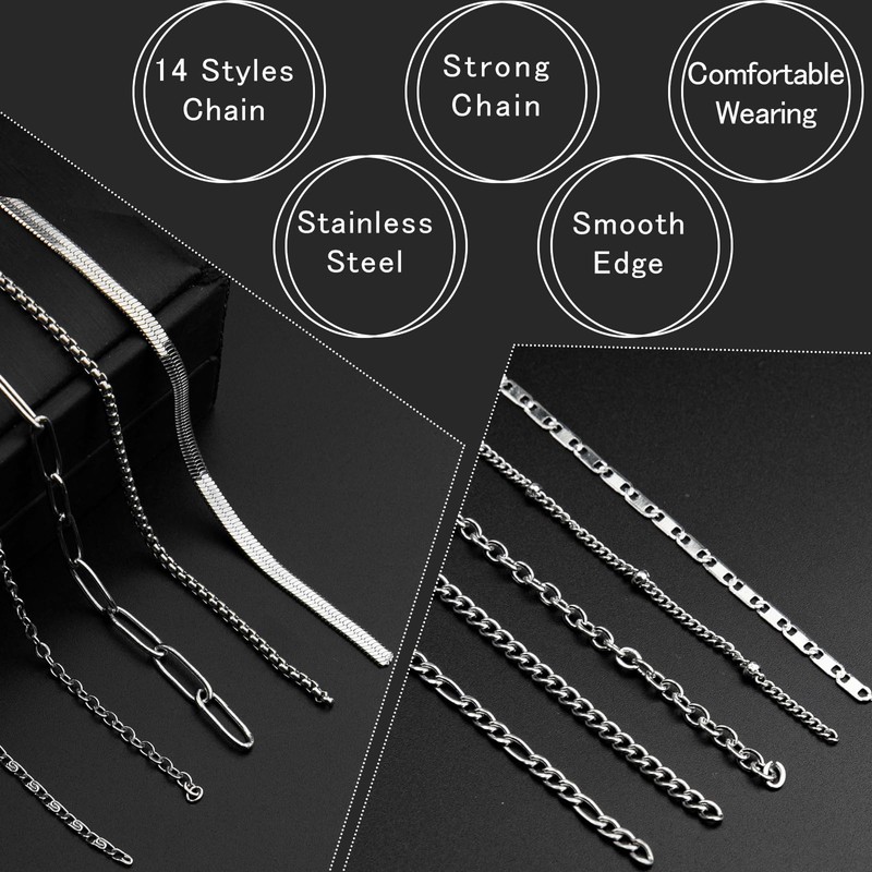 112 Feet Stainless Steel Chain for Jewelry Making, 14 Style