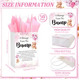 Resurhang 50 Sets Gift Bag for Baby Shower Bear Balloon Goodie Bags with Handles and Tissue Paper Baby Shower Party Favor Handbag for Guests Gender Reveal Return Gift(Pink)