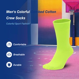 Sakusock Men's Colorful Combed Cotton Crew Socks Viscose– Dress Neon Vivid Color Crazy Fashion Socks 4-PACK (US, Numeric, 11, 14, Regular, Regular, Fluorescent Green)