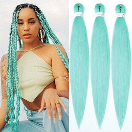 Pre stretched Braiding Hair 32 Inch Braiding Hair Extensions Hot Water Setting Synthetic Hair Pre Stretched Crochet Braids Hair(32 Inch,3 Packs,Mint#