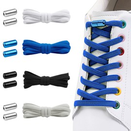 Fishing Fun 4 Pairs Elastic Shoelaces, Premium Universal Shoelaces Without Tying with Metal Capsules, Lazy Shoelaces for Runners, Children, Elderly, 110 cm Length, 1
