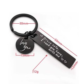 Drive Safe Keychain with Love Message, Black Stainless Steel Couple's Keyring.