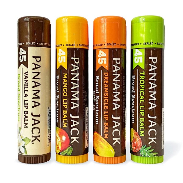 Panama Jack Sunscreen Lip Balm - SPF 45, Flavor Pack, Broad Spectrum UVA-UVB Sunscreen Protection, Prevents & Soothes Dry, Chapped Lips