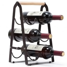 HMKAIJUFUL Wine Rack, 6 Bottle Wooden Countertop Free Standing Shelf,3 Tier Bottle Holder Stand for Home Bar Tabletop, Cabinet Inserts, Kitchen, Wine Cellar Storage No Assembly(Black)
