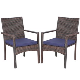 Sophia & William Patio Chairs Set of 2, 2 Pcs All-Weather Rattan Outdoor Dining Chairs, Lightweight Wicker Dining Chairs with Seat Cushions
