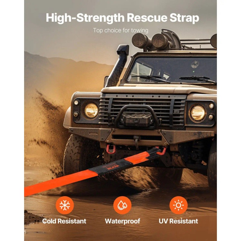 Triple Reinforced 3-Inch 8-Foot Recovery Tow Strap 36,000 Lbs Break