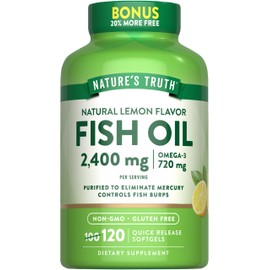 Nature's Truth Fish Oil 2400mg | 120 Quick Release Softgels | 720 mg Omega 3 | Burpless Lemon Flavor Pills | Non-GMO & Gluten Free Supplement