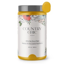 Country Chic All-in-One Chalk Paint for Furniture, Cabinets, Home Decor, Eco-Friendly, Matte Finish, Built-In Primer & Top Coat for Wood, Metal - Fresh Mustard (Mustard Yellow) - Quart 32 oz (950 ml)