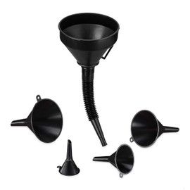 Relaxdays Funnel Set, 5 Sizes, Universal Funnel with Hose and Strainer, Oil Funnel and Kitchen Funnel, Black