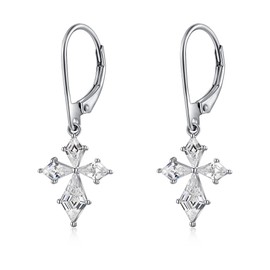 JiaYang Silver Sparkling Cross Hoop Earrings for Women Men, Cubic Zirconia Diamond Cross Dangle Earrings Christain Faith Jewelry
