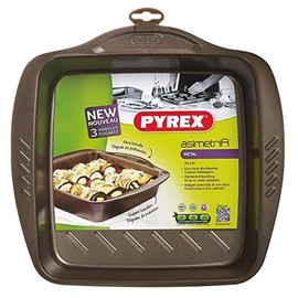 Pyrex asimetriA Metal Easy-Grip Square Roaster 24x24 cm, Carbon Steel, Brown