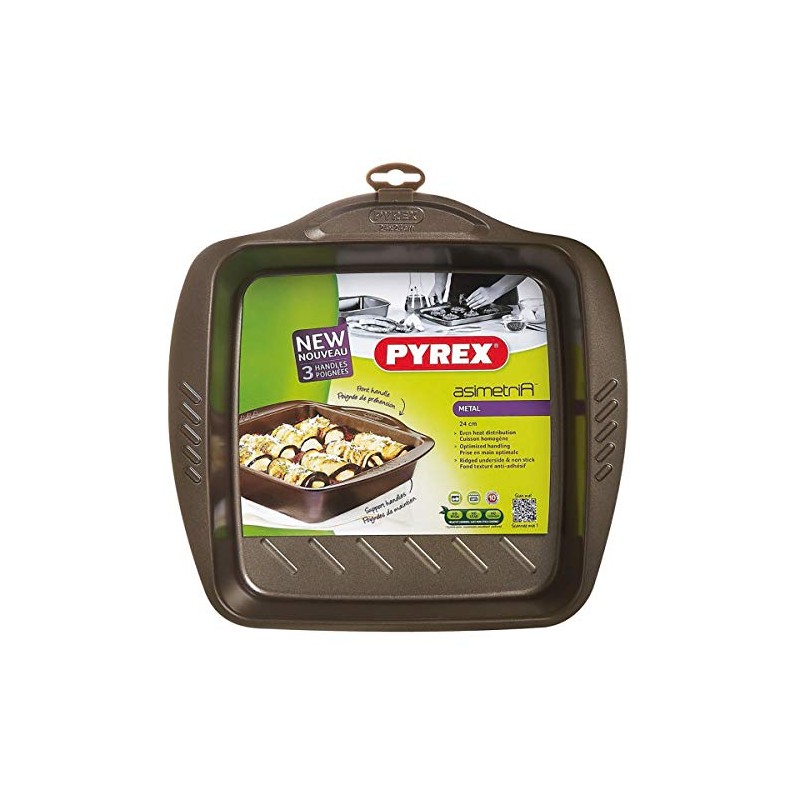 Pyrex asimetriA Metal Easy-Grip Square Roaster 24x24 cm, Carbon Steel,