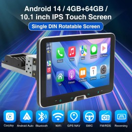ESSGOO 360° Rotatable 4G+64G Android 14 Car Stereo Apple CarPlay GPS Wifi BT FM+CAMERA