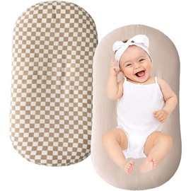 Little Jump Cotton Muslin Baby Lounger Covers, 2 Pack, Soft Removable Slipcovers for Newborn Infant Lounger, for Girls Boys, Coffee Checkered (Checkered & Kakhi)