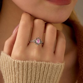 LOVECOM Lotus Ring for Women Teen Girls 925 Sterling Silver Lotus Flower Promise Rings Cubic Zirconia Begin Again My Trauma Inspirational Wedding Band Ring Jewelry Birthday Gifts for Her, 6, Sterling