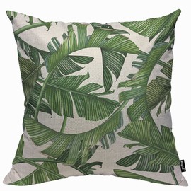 Mugod Green Palm Leaves Cushion Cover Throw Pillow Covers Tropical Dense Jungle Pillow Case for Men Women Decorative Home Sofa Chair Couch 45x45cm/18x18 Inch