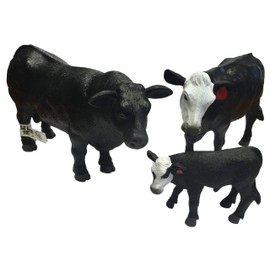 Little Buster Toys Black Angus Bull, White Faced Cow, and Black Bald Calf Family Set - 1/16th Scale
