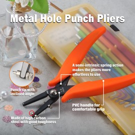 LEONTOOL Metal Hole Punch Pliers 6" Small Round Hole Punch Pliers Two Replacement Pins for Jewelry Making to Create 1.8mm Clean Holes Jewelry Tool with PVC Handles for Handcraft Work DIY Hand Tool