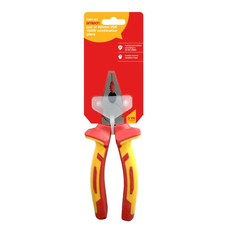 Amtech B0651 160mm Insulated Combination Pliers, 1000 Volt, VDE Certified,