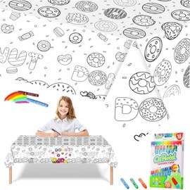 Donuts Giant Colouring Table Cloths for Kids,Party Tablecloth Colouring Poster with 18 Paint Pens,47x71inch Colour In Table Cloth Drawing Paper Roll Table Cover Colouring Sheet for Kids Donuts Party