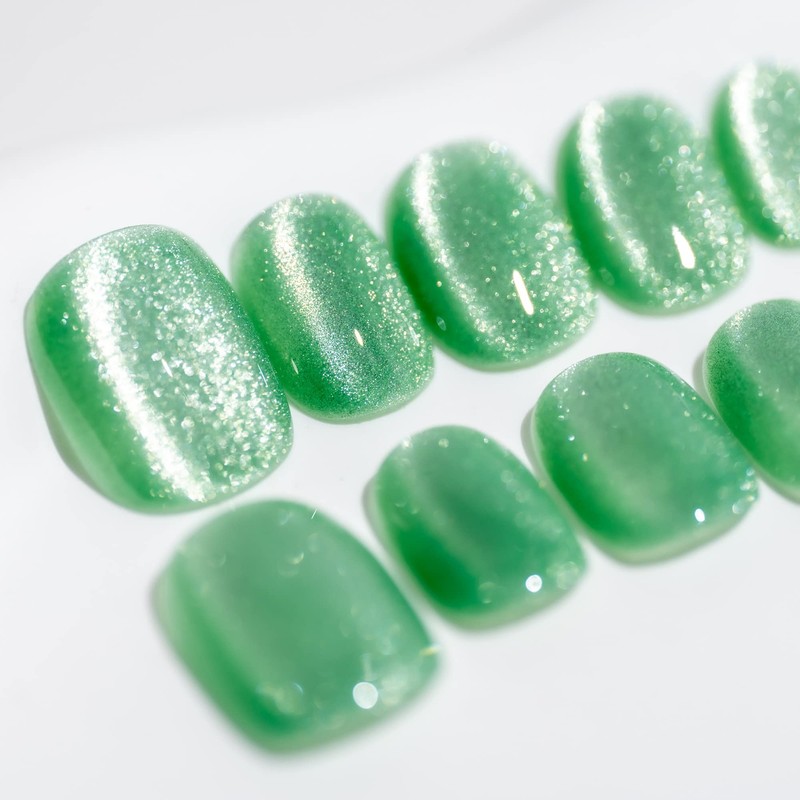 Sun&Beam Nails Handmade Nail Tip, Short, Round, Plain, Young Green,