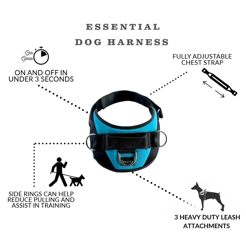 ShawnCo Essential Dog Harness, No-Pull Pet Vest with 3 Leash