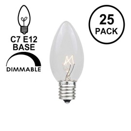 Novelty Lights 25 Pack C7 Outdoor String Light Christmas Replacement Bulbs, Clear, C7/E12 Candelabra Base, 5 Watt