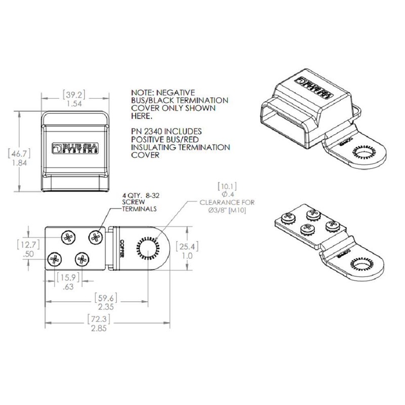 Blue Sea Systems 2340 Battery Terminal Mount Tin-plated Copper BusBars,