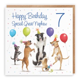 Hunts England - 7th Great Nephew Birthday Card - Dancing Dogs - Special Great Nephew - Age 7 - Funny Boy's 7th Birthday Card - Milo's Gallery - Age Seven