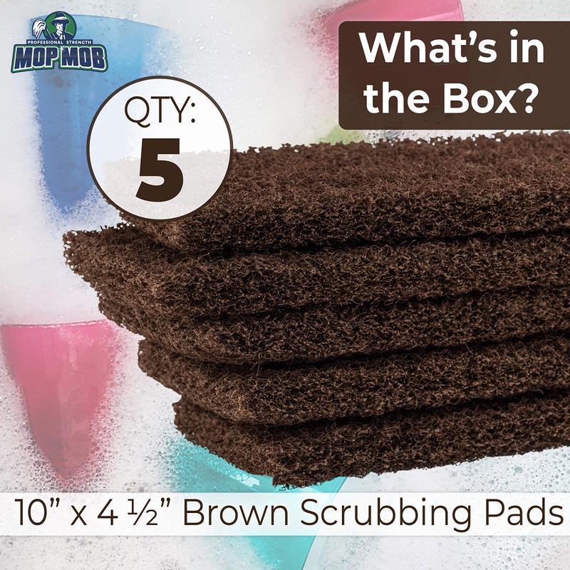 Heavy Duty XL Brown Scouring Pad 5 Pack. 10 x