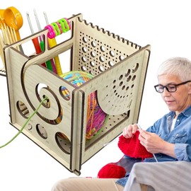 All-in- Wooden Yarn Bowl, Crochet Yarn Holder and Storage Box, Yarn Bowls for Crocheting, Wooden Knitting Bowl Crochet Yarn Dispenser, Crocheting Accessories