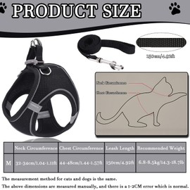 Reflective Anti-Pull Dog Harness & Leash Set | Adjustable Step-in No-Pull Vest with Anti-Twist Lead | for Small/Medium Dogs Training, Night Walking (Black, Size M)