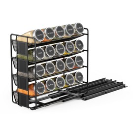 SpaceAid Pull Out Spice Rack Organizer with 20 Jars, Heavy Duty Slide Out Seasoning Organizer for Kitchen Cabinets, with 801 Labels and Chalk Marker, Right Facing