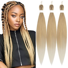 Pre-stretched Braiding Hair Professional Easy Crochet Braid Hair 26 Inch 3 Packs Hot Water Setting Soft Synthetic Braiding Hair Extension for Twist Senegalese Crochet Hair (27/613, 26 inch(Pack of 3))
