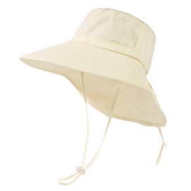 Oversize XL Extra Large Big Head Women Cotton Sun Hat UPF 50+ Sunhat with Neck Flap Gardening Sun Protection Outdoor Hiking Fishing Beige 60-62CM