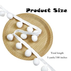 OHYER 5 Yards Long (x 2.5 cm Diameter) Pompom Trim Bobble Trim Bobble Fringe Ribbon Fringe Trim Pom Poms Tassel Trim Decorative Border Fabric DIY Sewing Decoration (White)