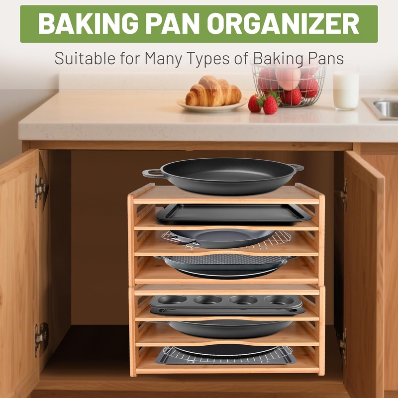 Digowers Cookie Sheet Organizer for Cabinet, 4 Tier Bamboo Baking