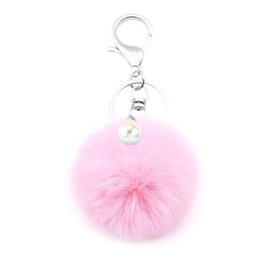 jtkdxqs Soft Pom Pom Keychain Artificial Rabbit Fur Plush Fluffy Ball Key Ring with pearl fur ball for Women,pink