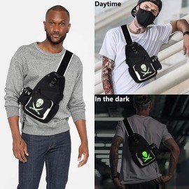 Xinveen Luminous Sling Bag Cross Body Shoulder Backpack Multifunction Chest Bag for Men Boys Travel Sports Skull