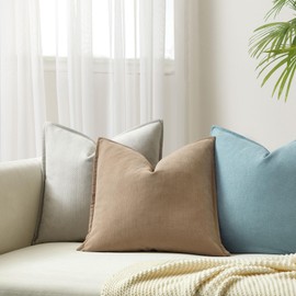 JUSPURBET Almond Herringbone Textured Throw Pillow Covers 16x16 inch Set of 2 for Home Decor Living Room Couch Bed Decorative Soft Luxury Chenille Cushion Case with Invisible Zipper