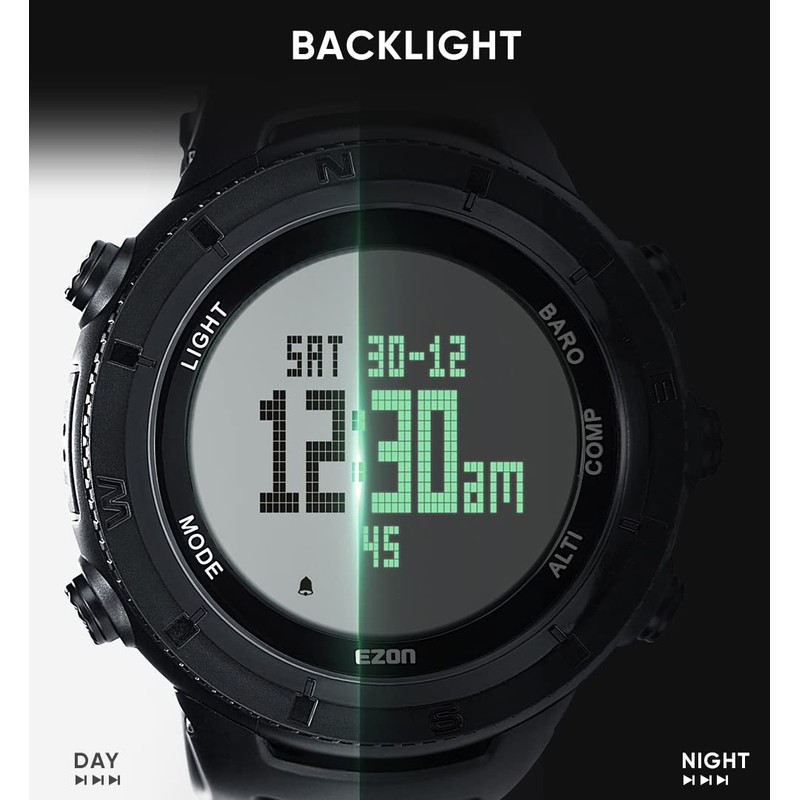 ハイキングウォッチ 登山時計 高度計 IP67防水防塵 コンパスウォッチ メンズスポーツウォッチ バロメータ温度計付き 天気予報 快適な耐久時計 ブラック