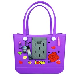 Beach Tote Bag Medium Size Rubber Rubber Tote Bags With Handles Consist OF Accessories Charm Phone Holder (purple)