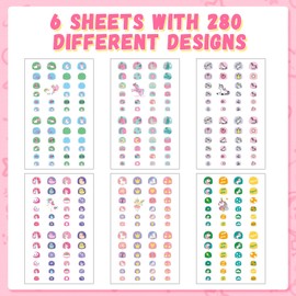 6 Sheets 280 Designs of Nail Stickers for Kids, Birthday Girl Party Favors, Cute Unicorn Nail Stickers, Kids Nail Art Decals Stickers for Kid Girls Nails Tip Decoration Gift (Flower Unicorn)