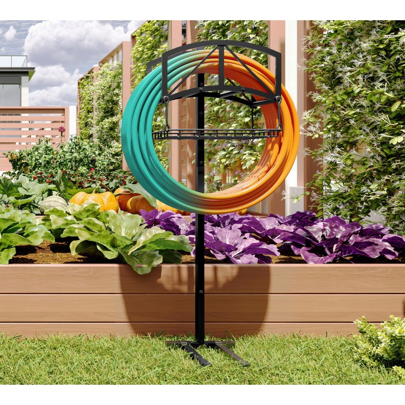 Fire Beauty Garden Hose Holder with Storage Basket,Heavy-Duty,80+lb Capacity,Rust-Proof Stainless