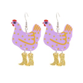 Chicken in Boots Dangle Earrings - Rooster in High Heels Drop Earrings - Funny Animal Earrings for Women and (Acrylic-purple)