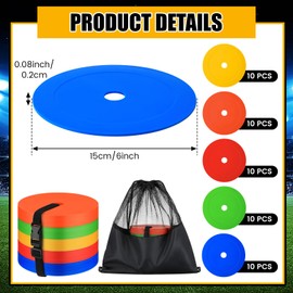 Silipull 50 Pcs 6 inch Flat Cones Spot Markers Non-Skid Floor Hole Soccer Cones Field Court Spot Markers Flat Discs Soccer Training Equipment for Football Sports Speed Agility Practice