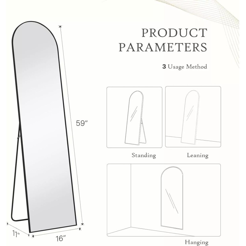 JHK 59" Arched Full Length Mirror Standing Leaning Alloy Frame